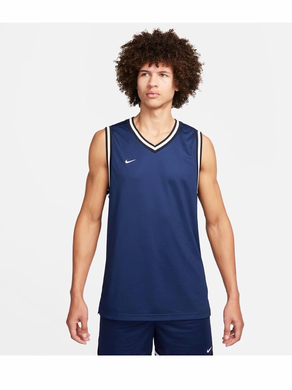 Nike Navy and White Basketball Jersey - V-Neck Sleeveless